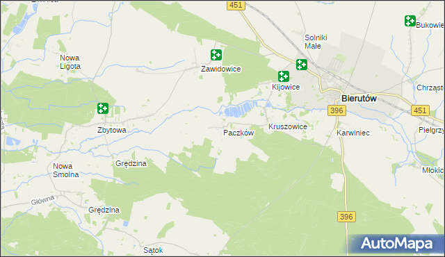 mapa Paczków gmina Bierutów, Paczków gmina Bierutów na mapie Targeo