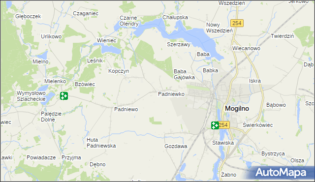 mapa Padniewko, Padniewko na mapie Targeo