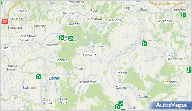 mapa Pagórek gmina Dębowiec, Pagórek gmina Dębowiec na mapie Targeo