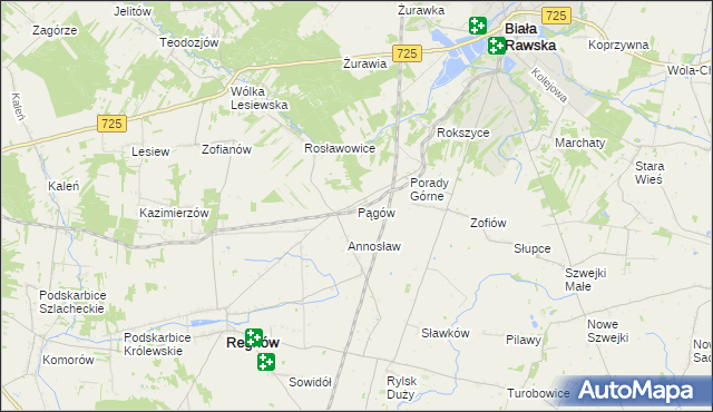 mapa Pągów gmina Biała Rawska, Pągów gmina Biała Rawska na mapie Targeo