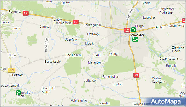 mapa Pałki gmina Zwoleń, Pałki gmina Zwoleń na mapie Targeo