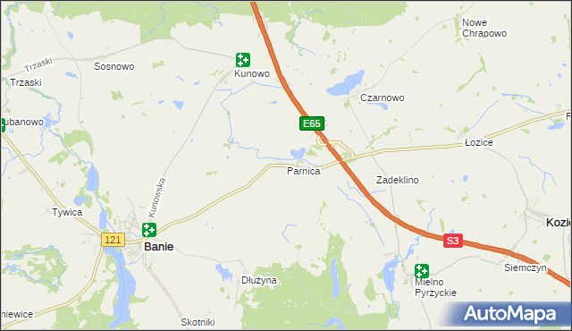 mapa Parnica gmina Banie, Parnica gmina Banie na mapie Targeo