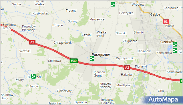 mapa Parzęczew powiat zgierski, Parzęczew powiat zgierski na mapie Targeo