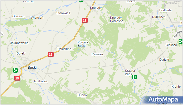 mapa Pasieka gmina Boćki, Pasieka gmina Boćki na mapie Targeo