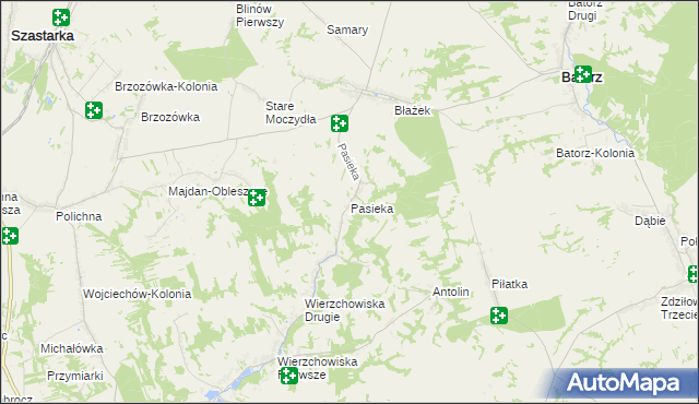 mapa Pasieka gmina Modliborzyce, Pasieka gmina Modliborzyce na mapie Targeo