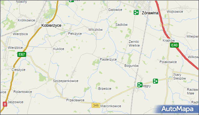 mapa Pasterzyce, Pasterzyce na mapie Targeo