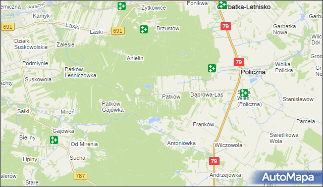 mapa Patków gmina Policzna, Patków gmina Policzna na mapie Targeo