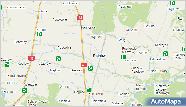 mapa Pątnów powiat wieluński, Pątnów powiat wieluński na mapie Targeo