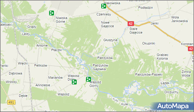 mapa Patrzyków gmina Pajęczno, Patrzyków gmina Pajęczno na mapie Targeo