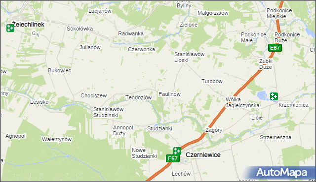 mapa Paulinów gmina Czerniewice, Paulinów gmina Czerniewice na mapie Targeo