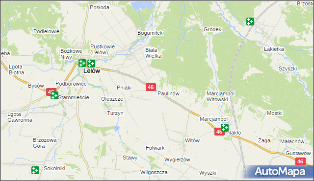 mapa Paulinów gmina Lelów, Paulinów gmina Lelów na mapie Targeo