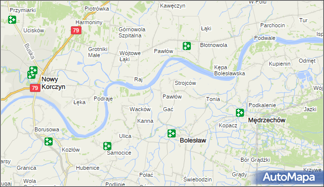 mapa Pawłów gmina Bolesław, Pawłów gmina Bolesław na mapie Targeo