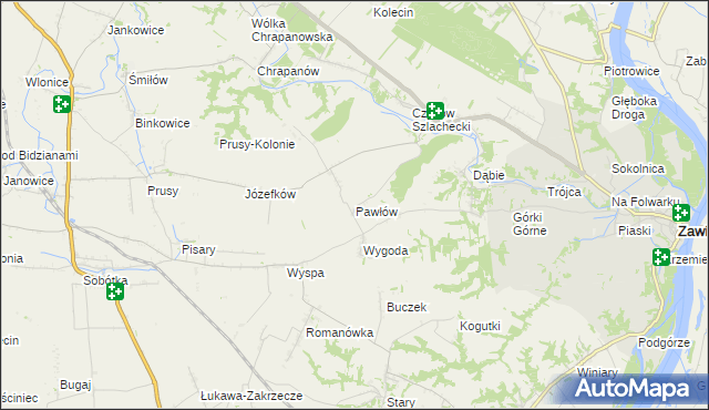 mapa Pawłów gmina Zawichost, Pawłów gmina Zawichost na mapie Targeo