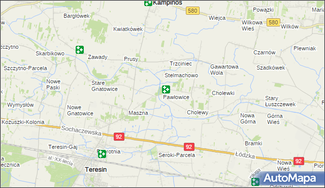 mapa Pawłowice gmina Teresin, Pawłowice gmina Teresin na mapie Targeo