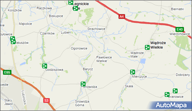 mapa Pawłowice Wielkie, Pawłowice Wielkie na mapie Targeo