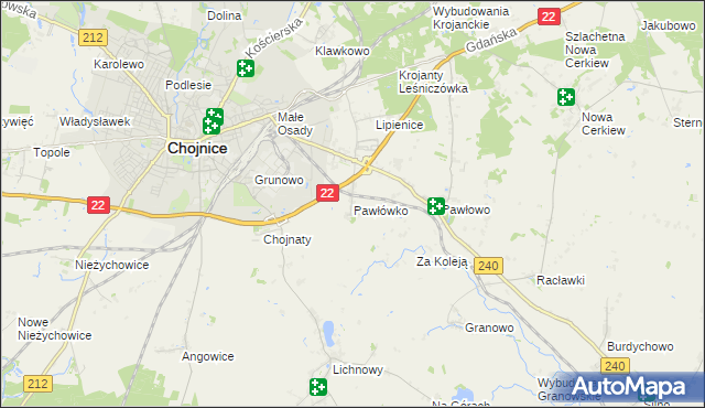 mapa Pawłówko gmina Chojnice, Pawłówko gmina Chojnice na mapie Targeo