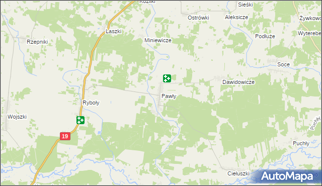 mapa Pawły gmina Zabłudów, Pawły gmina Zabłudów na mapie Targeo