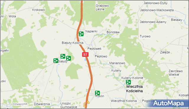 mapa Pepłowo gmina Wieczfnia Kościelna, Pepłowo gmina Wieczfnia Kościelna na mapie Targeo