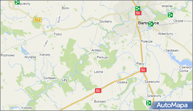 mapa Perkujki, Perkujki na mapie Targeo