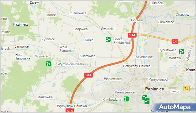 mapa Petrykozy gmina Pabianice, Petrykozy gmina Pabianice na mapie Targeo