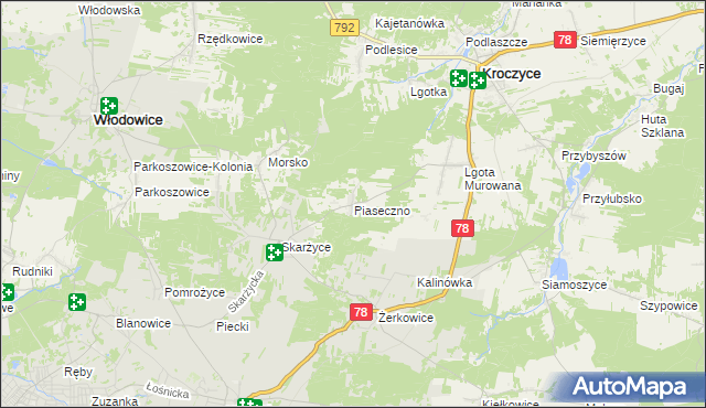 mapa Piaseczno gmina Kroczyce, Piaseczno gmina Kroczyce na mapie Targeo