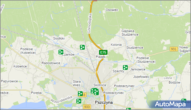 mapa Piasek gmina Pszczyna, Piasek gmina Pszczyna na mapie Targeo