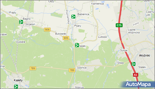 mapa Piasek gmina Woźniki, Piasek gmina Woźniki na mapie Targeo