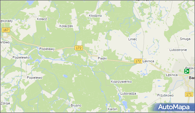 mapa Piaski gmina Barwice, Piaski gmina Barwice na mapie Targeo