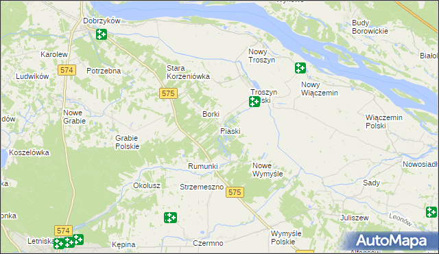 mapa Piaski gmina Gąbin, Piaski gmina Gąbin na mapie Targeo