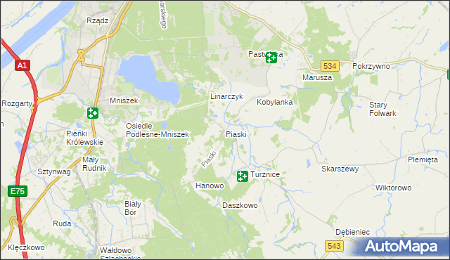 mapa Piaski gmina Grudziądz, Piaski gmina Grudziądz na mapie Targeo
