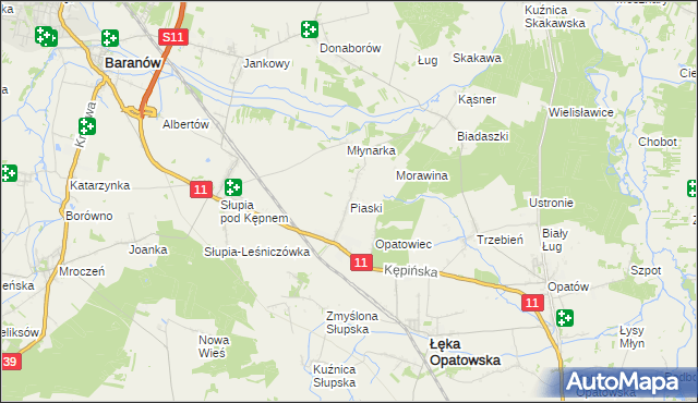mapa Piaski gmina Łęka Opatowska, Piaski gmina Łęka Opatowska na mapie Targeo