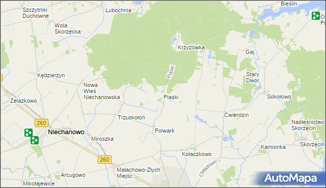 mapa Piaski gmina Witkowo, Piaski gmina Witkowo na mapie Targeo