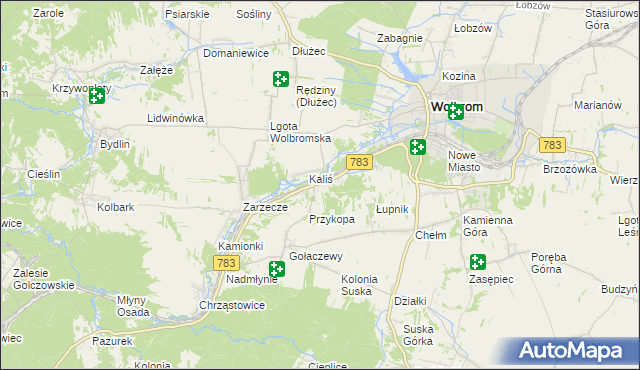 mapa Piaski gmina Wolbrom, Piaski gmina Wolbrom na mapie Targeo