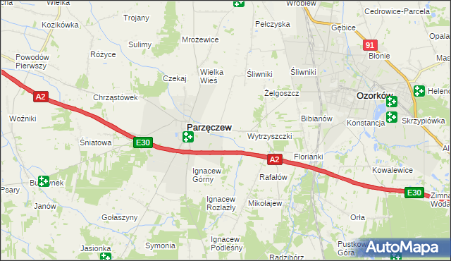 mapa Piaskowice gmina Parzęczew, Piaskowice gmina Parzęczew na mapie Targeo