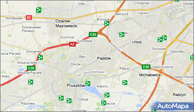 mapa Piastów powiat pruszkowski, Piastów powiat pruszkowski na mapie Targeo