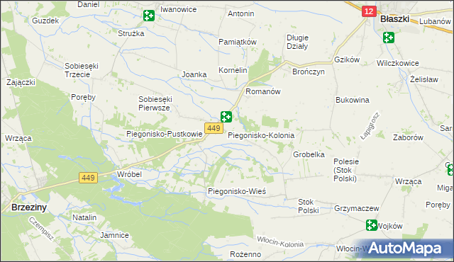 mapa Piegonisko-Kolonia, Piegonisko-Kolonia na mapie Targeo