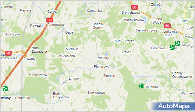 mapa Piekary gmina Mszczonów, Piekary gmina Mszczonów na mapie Targeo