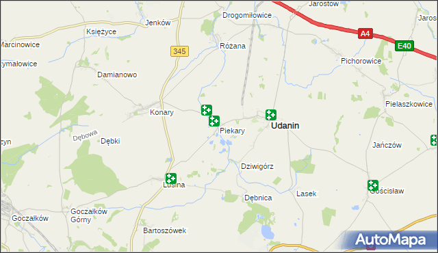 mapa Piekary gmina Udanin, Piekary gmina Udanin na mapie Targeo