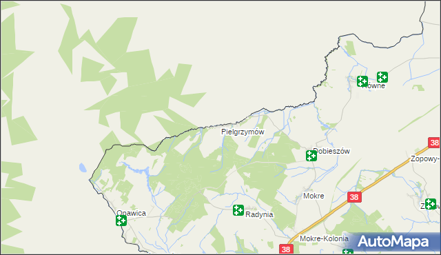 mapa Pielgrzymów gmina Głubczyce, Pielgrzymów gmina Głubczyce na mapie Targeo