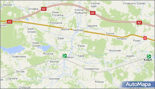 mapa Pieńki gmina Kotuń, Pieńki gmina Kotuń na mapie Targeo