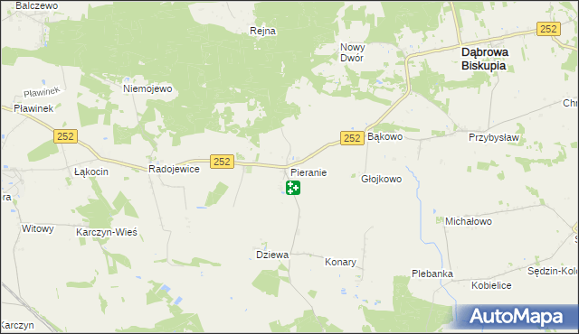 mapa Pieranie gmina Dąbrowa Biskupia, Pieranie gmina Dąbrowa Biskupia na mapie Targeo