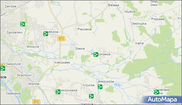 mapa Pietrzykowice gmina Długołęka, Pietrzykowice gmina Długołęka na mapie Targeo