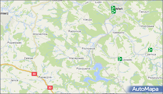 mapa Pilchowice gmina Wleń, Pilchowice gmina Wleń na mapie Targeo