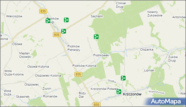 mapa Piotrkówek gmina Krzczonów, Piotrkówek gmina Krzczonów na mapie Targeo