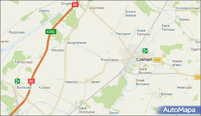 mapa Piotrkowice gmina Czempiń, Piotrkowice gmina Czempiń na mapie Targeo