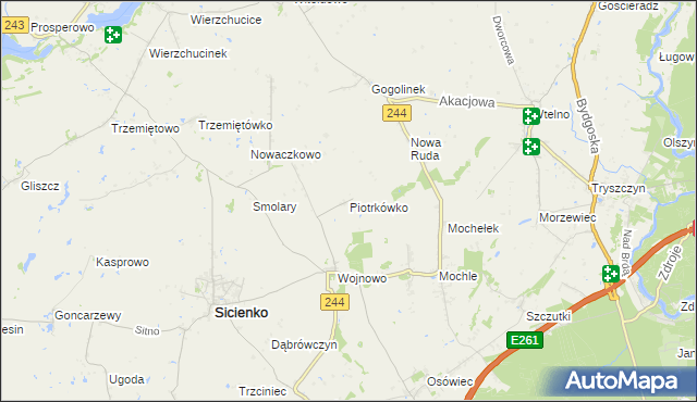 mapa Piotrkówko gmina Sicienko, Piotrkówko gmina Sicienko na mapie Targeo