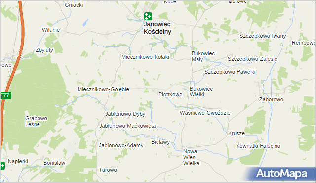 mapa Piotrkowo gmina Janowiec Kościelny, Piotrkowo gmina Janowiec Kościelny na mapie Targeo