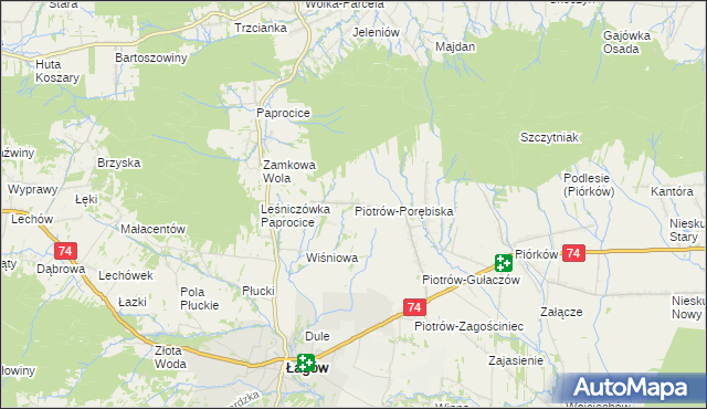 mapa Piotrów-Porębiska, Piotrów-Porębiska na mapie Targeo