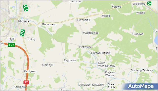 mapa Piotrowice gmina Nidzica, Piotrowice gmina Nidzica na mapie Targeo