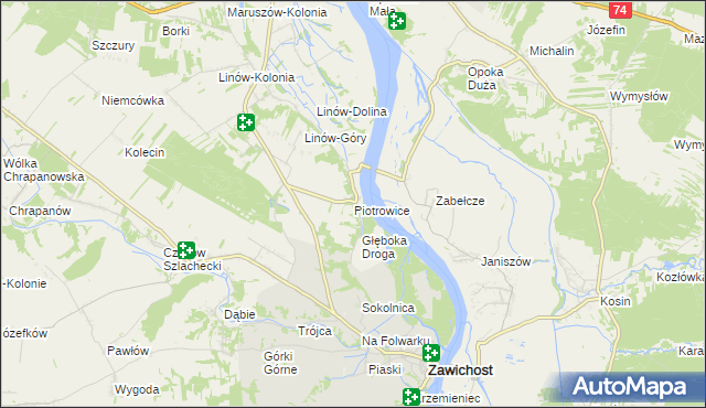 mapa Piotrowice gmina Zawichost, Piotrowice gmina Zawichost na mapie Targeo